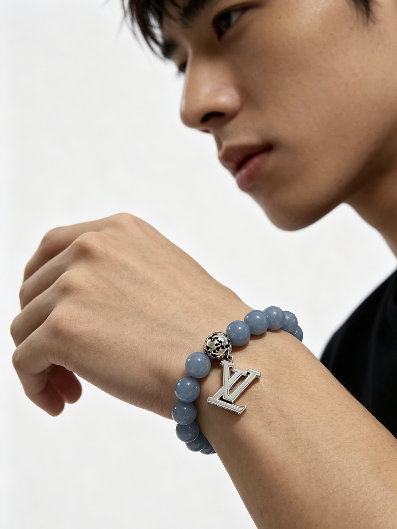Louis Vuitton Blue Beaded Bracelet with Silver Accents
